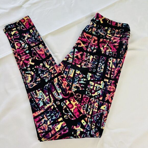 LulaRoe Leggings Aztec Colorful Red Black Pink Yellow Blue 0652 - Picture 1 of 5